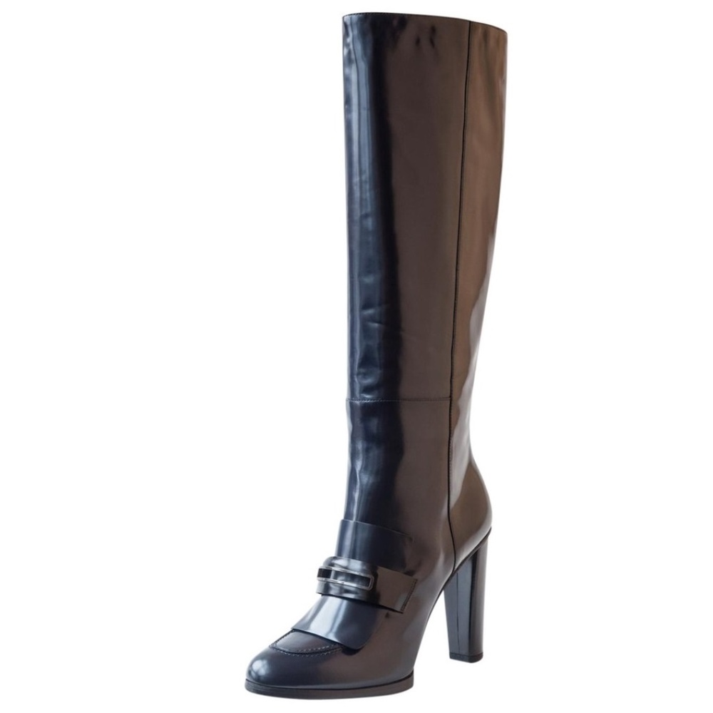 Balenciaga Navy Knee High Patent Leather Boots